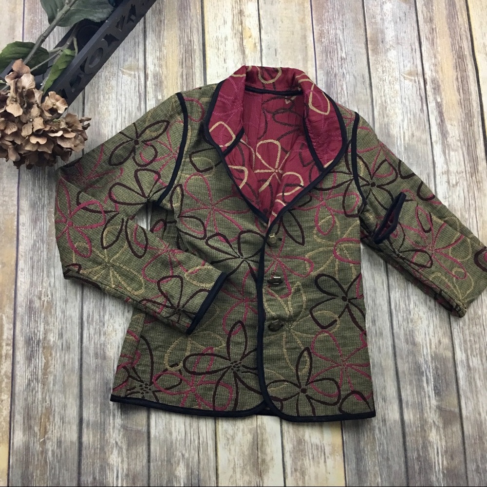 Patterned Olive & Wine Women's Blazer Jacket